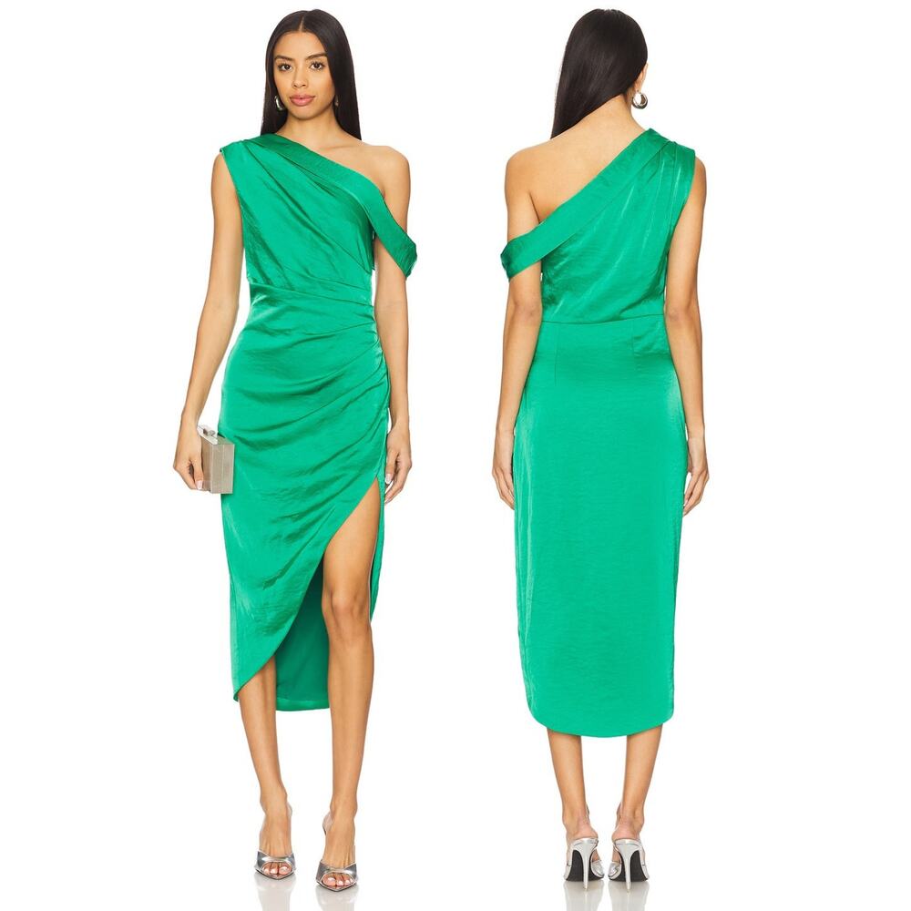 Elliatt Roni Midi Dress One Shoulder Ruched Satin Party Cocktail Formal Hoco S
